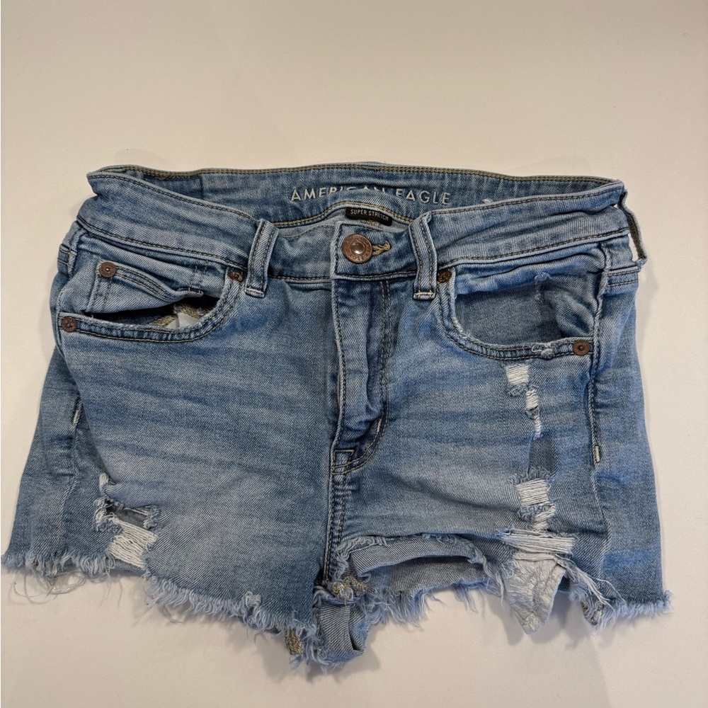 American Eagle Outfitters Light Blue Distressed Jean Shorts